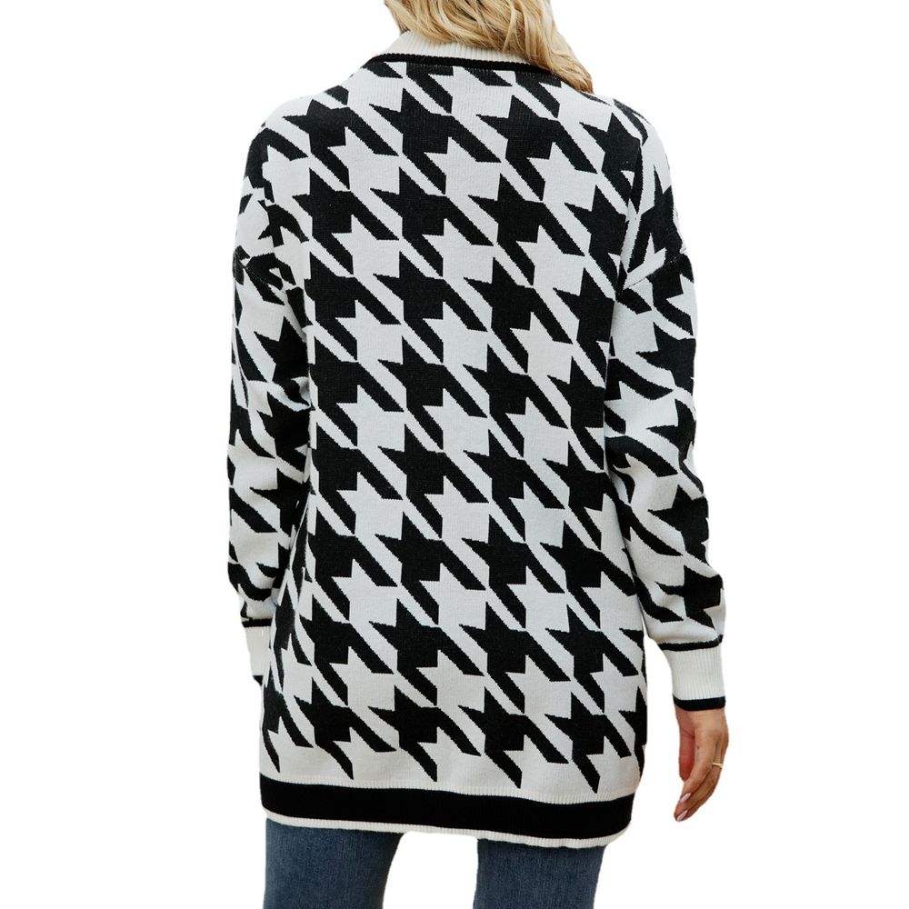 Houndstooth ribbed trim cardigan