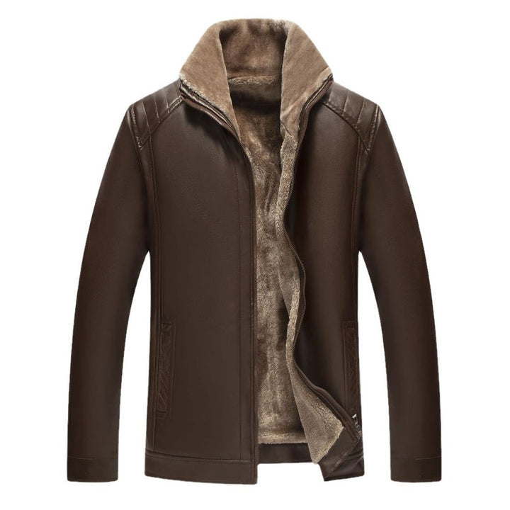 Mens Plus Velvet Leather Winter Jacket