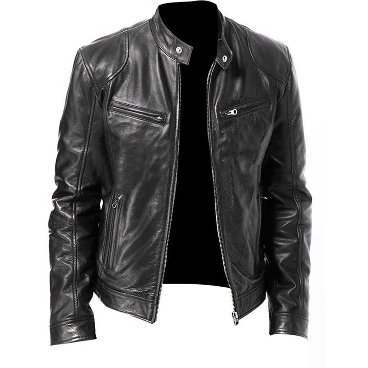 Mens Collor Slim Leather Jacket