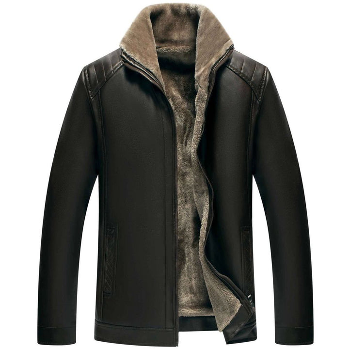 Mens Plus Velvet Leather Winter Jacket