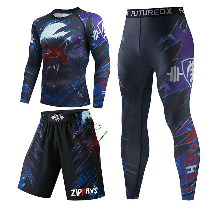 3 Pcs 3d Wolf Printed Gym Wear Compression Suit