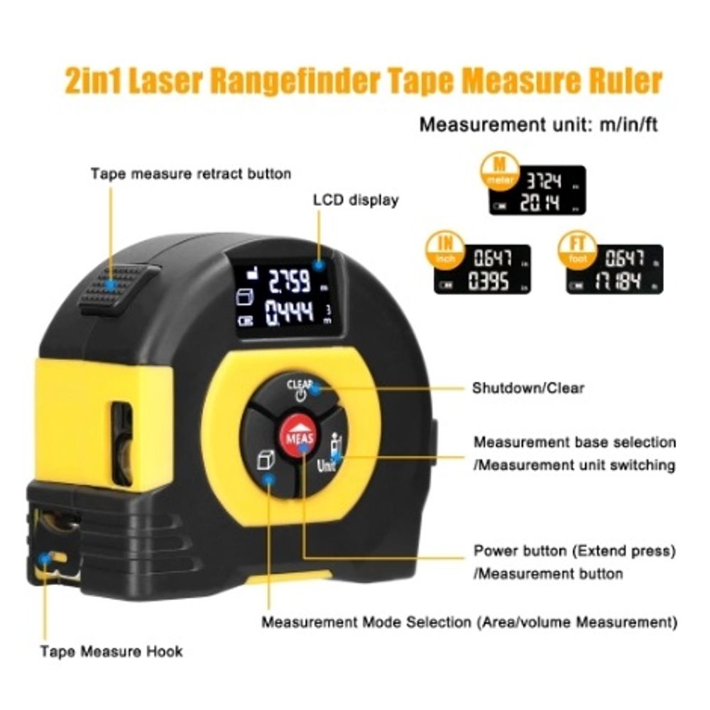 Rechargeable 2in1 Rangefinder Laser Tape
