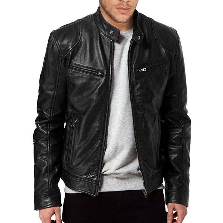 Mens Collor Slim Leather Jacket