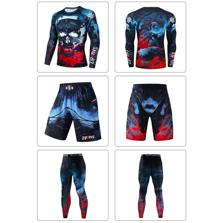 3 Pcs 3d Wolf Printed Gym Wear Compression Suit
