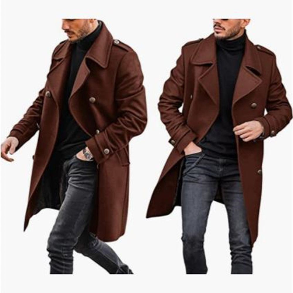 Mens Woolen Warm Thickened Long Coat