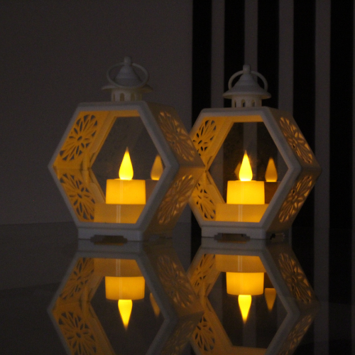 2 Pcs LED Hexagonal Candle Light Lantern