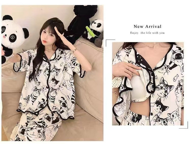 Women 3 Pcs Short-Sleeved Short and Trouser