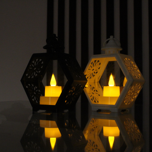 2 Pcs LED Hexagonal Candle Light Lantern