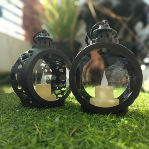 2 Pcs LED Round Shape Candle Light Lantern