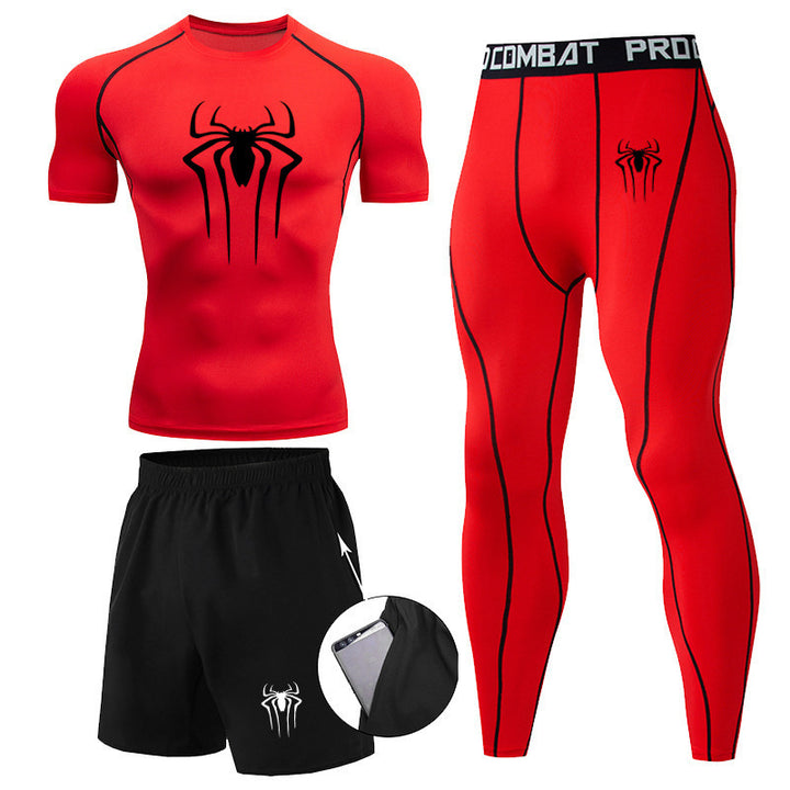 3 Pcs Spiderman Short Sleeves Gym Compression T-shirt Set